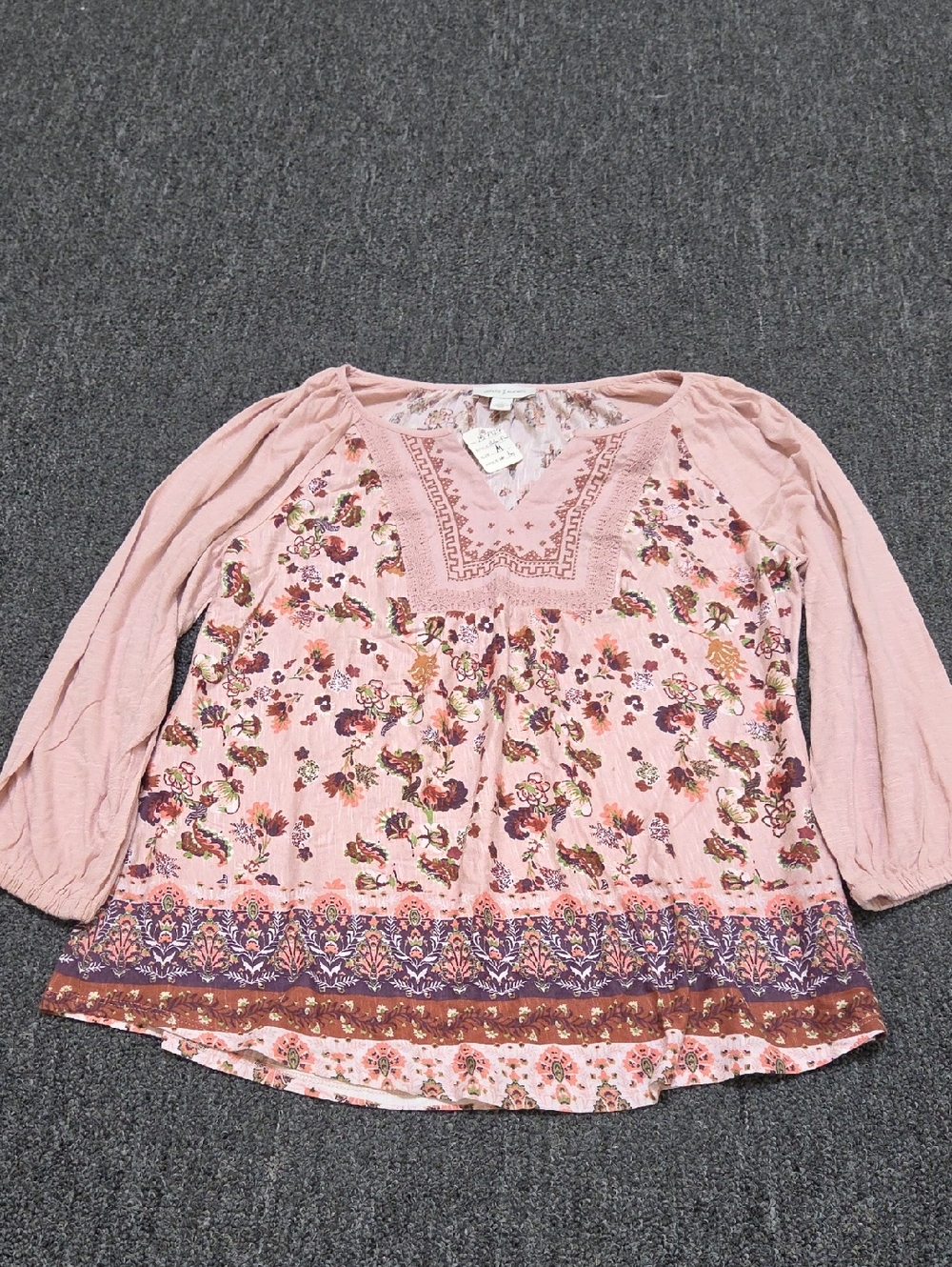 (#1) Vintage America Pink Floral Embroidered Peasant Blouse